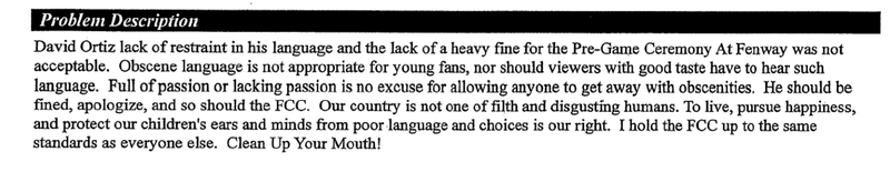Illustration for article titled Every Viewer Complaint About Big Papi's Post-Bombing Swear Word